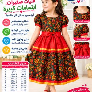 Red Floral Print Girls’ Party Dress